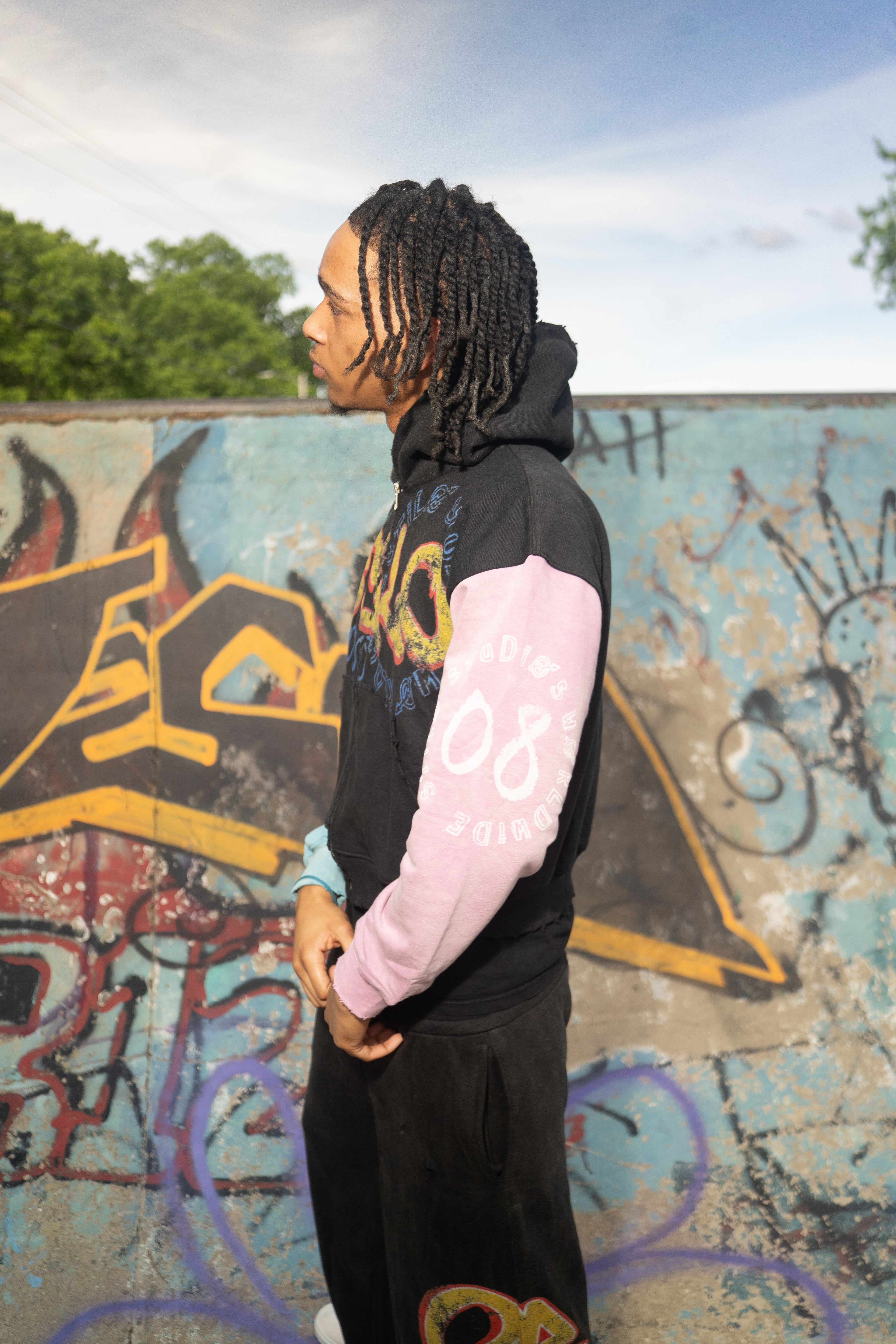 STILO Studio Colorblock Zip-Up Hoodie - Black