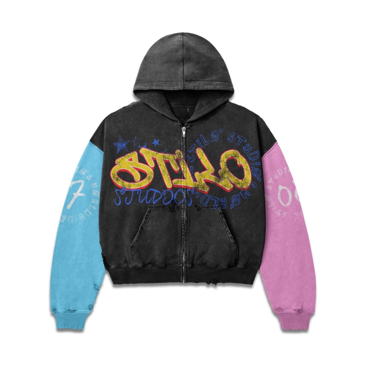 STILO Studio Colorblock Zip-Up Hoodie - Black