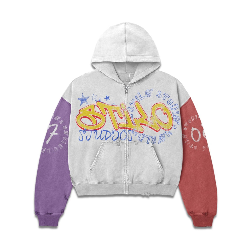 STILO Studio Colorblock Zip-Up Hoodie - Grey